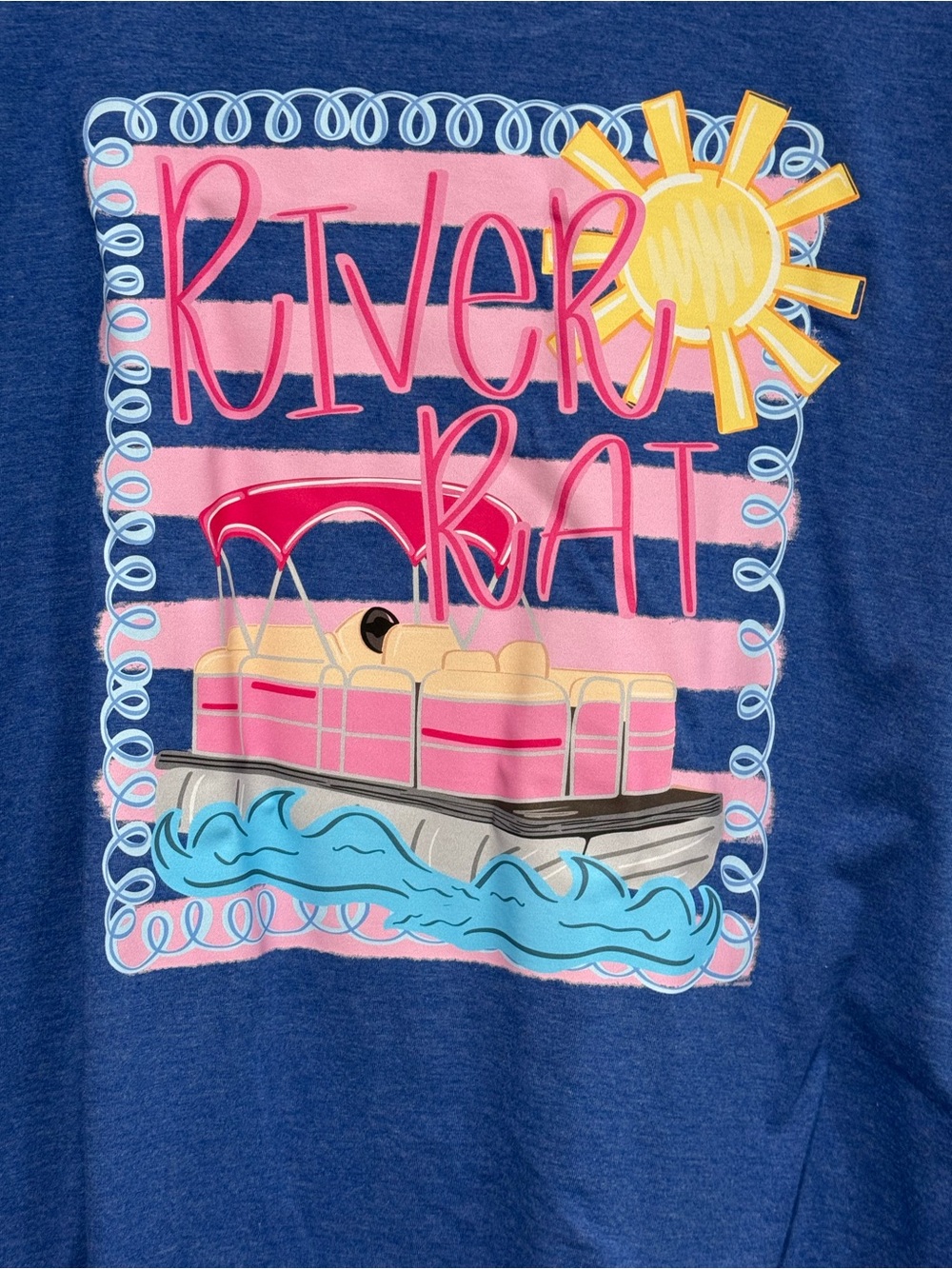 District Blue Tee with Pink Pontoon and Yellow Sun women’s X-Large